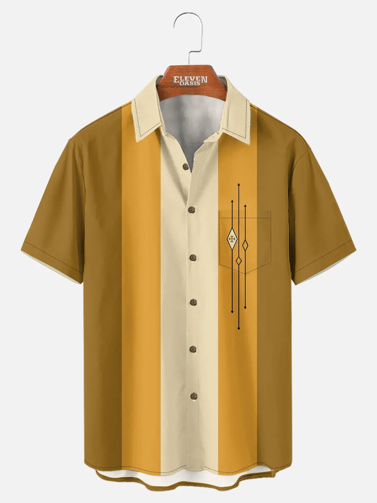 Men's Color-block Striped Casual Breathable Bowling Short Sleeve Shirt ElevenOasis