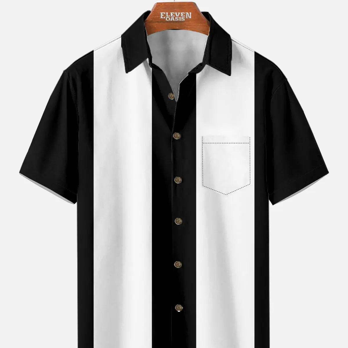 Men's Basic 50s Style Bowling Short Sleeve Shirt ElevenOasis