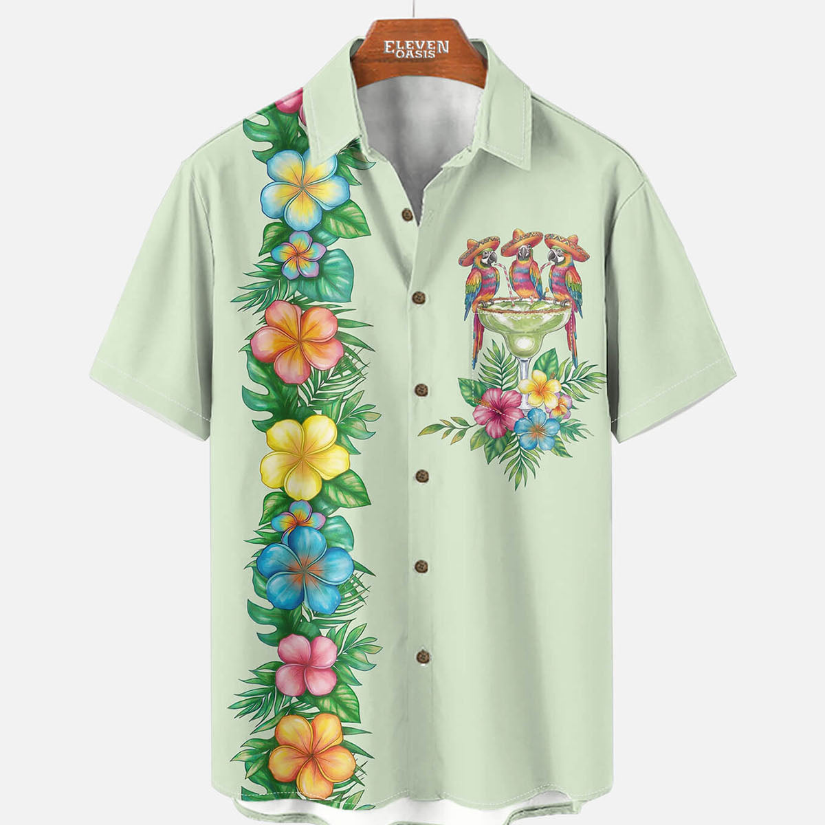 Men's Tropical Parrot Margarita Short Sleeve Shirt Eleven Oasis