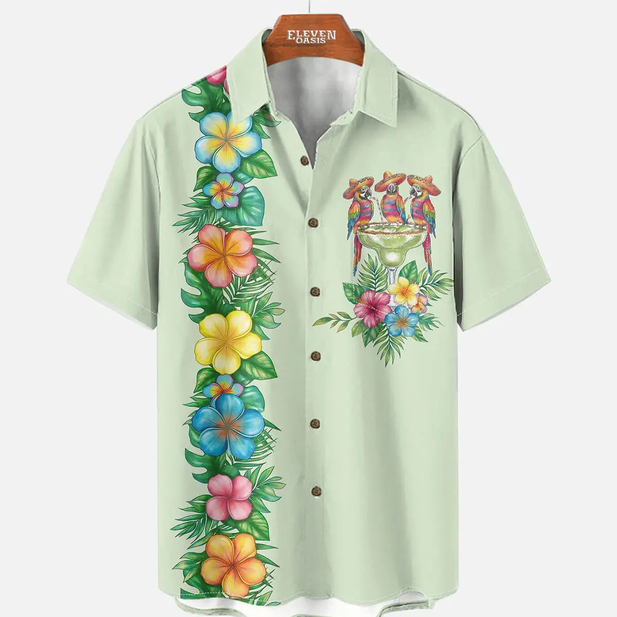 Men's Tropical Parrot Margarita Short Sleeve Shirt ElevenOasis