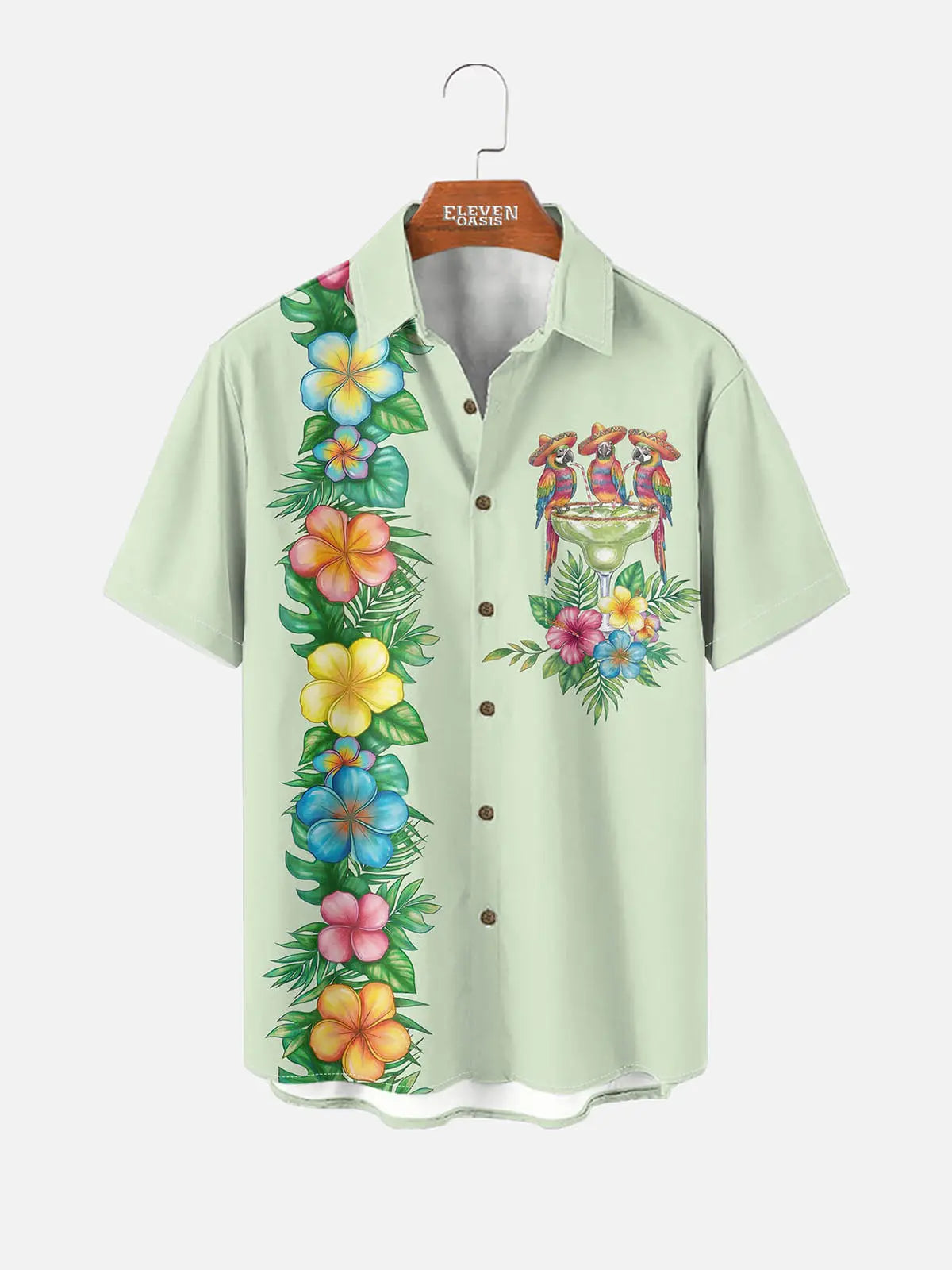 Men's Tropical Parrot Margarita Short Sleeve Shirt ElevenOasis