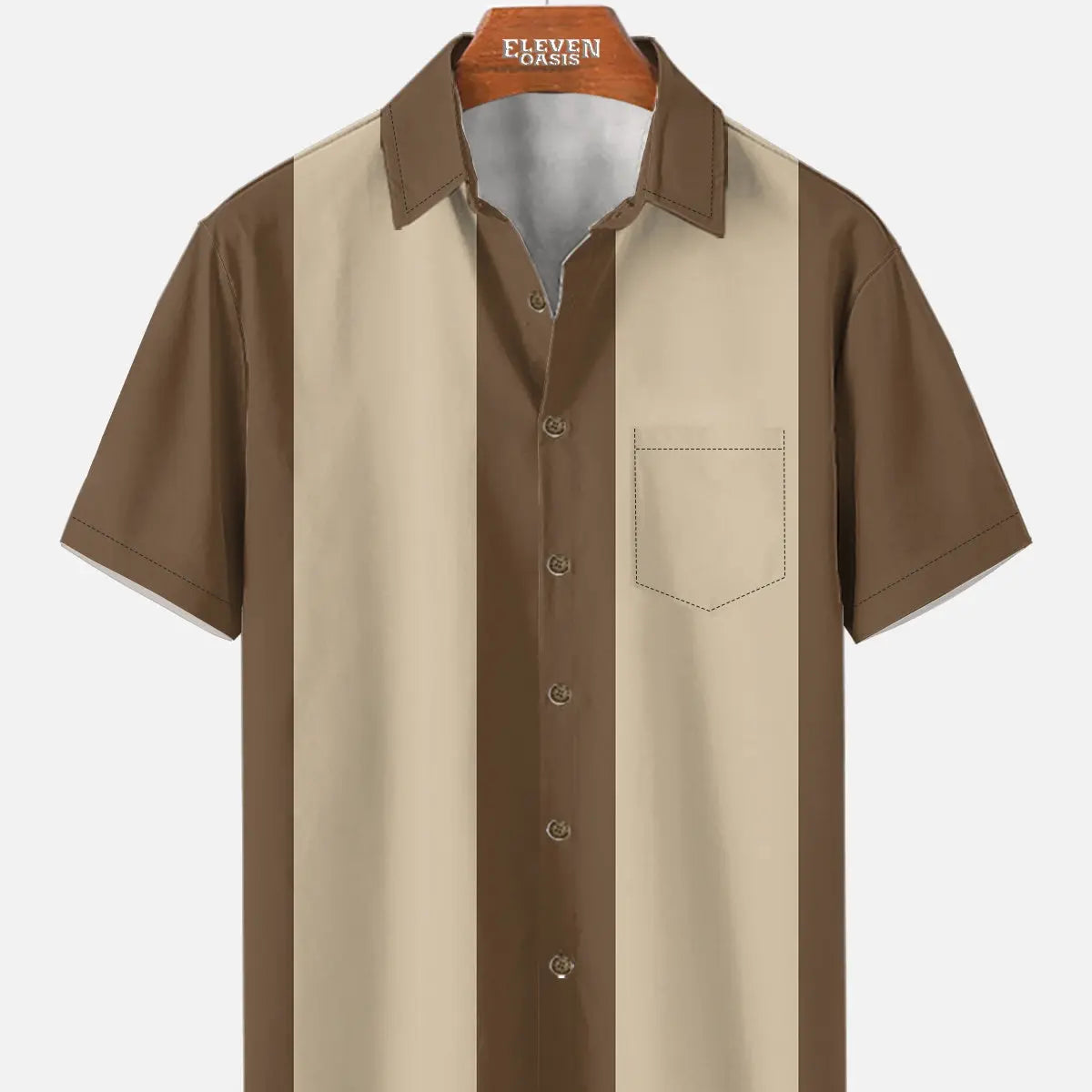 Men's Basic 50s Style Bowling Short Sleeve Shirt ElevenOasis