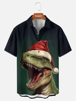 Men's Ferocious T-Rex Santa Hat Short Sleeve Shirt Eleven Oasis