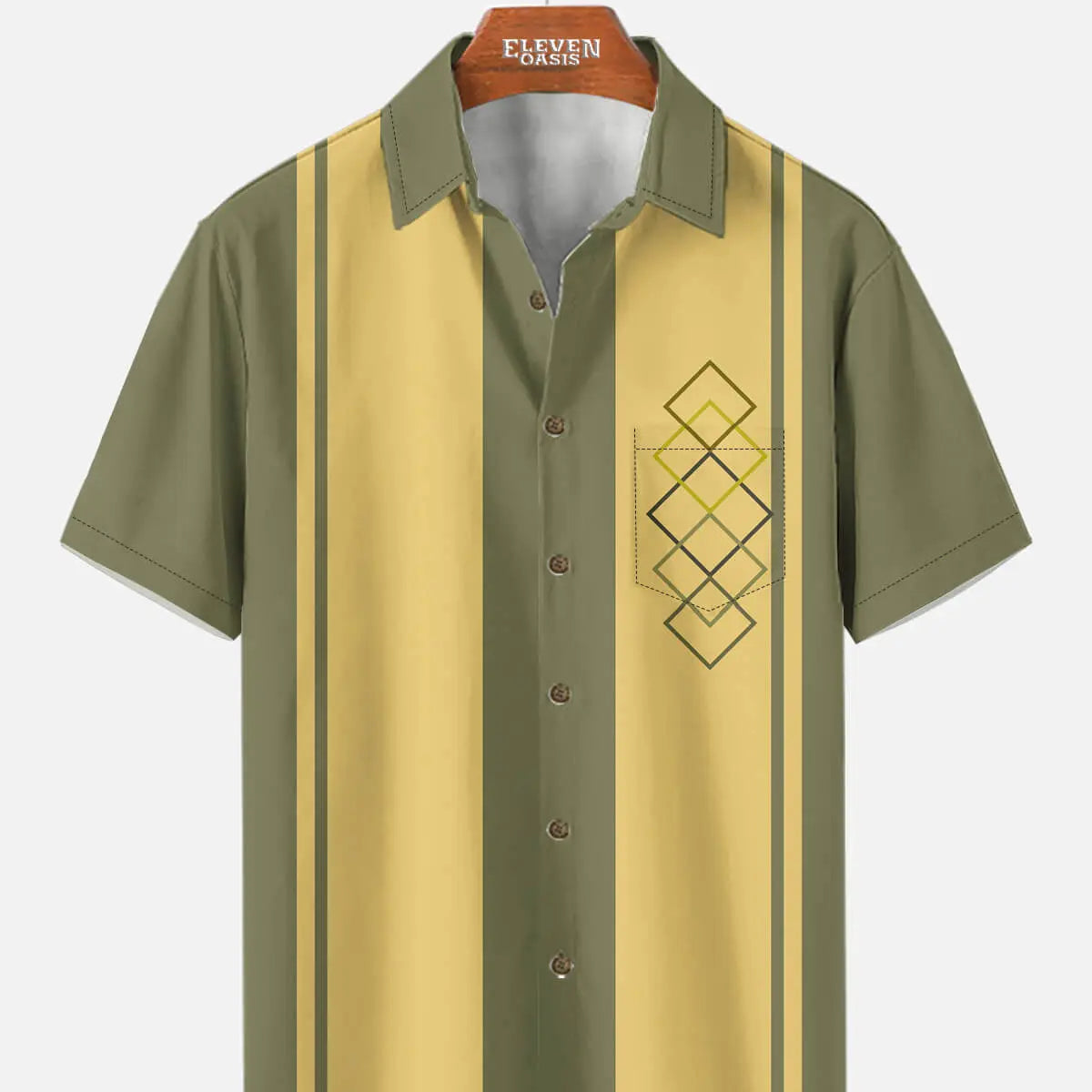 Men's Retro Mid-Century Geo Panel Short Sleeve Shirt ElevenOasis