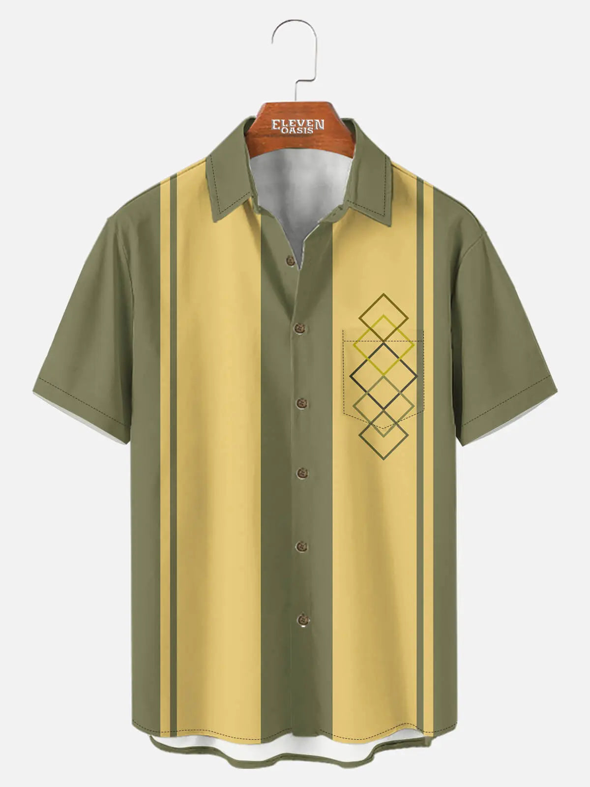 Men's Retro Mid-Century Geo Panel Short Sleeve Shirt ElevenOasis