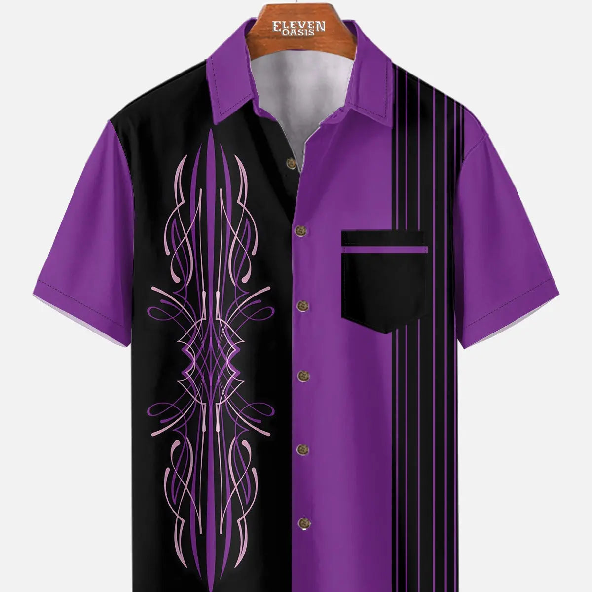 Tall Men's Blue Pinstripe Hot Rod Short Sleeve Shirt ElevenOasis