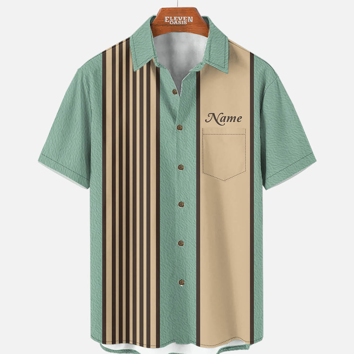 Tall Men's Retro Stripe Customizable Bowling Short Sleeve Shirt Eleven Oasis