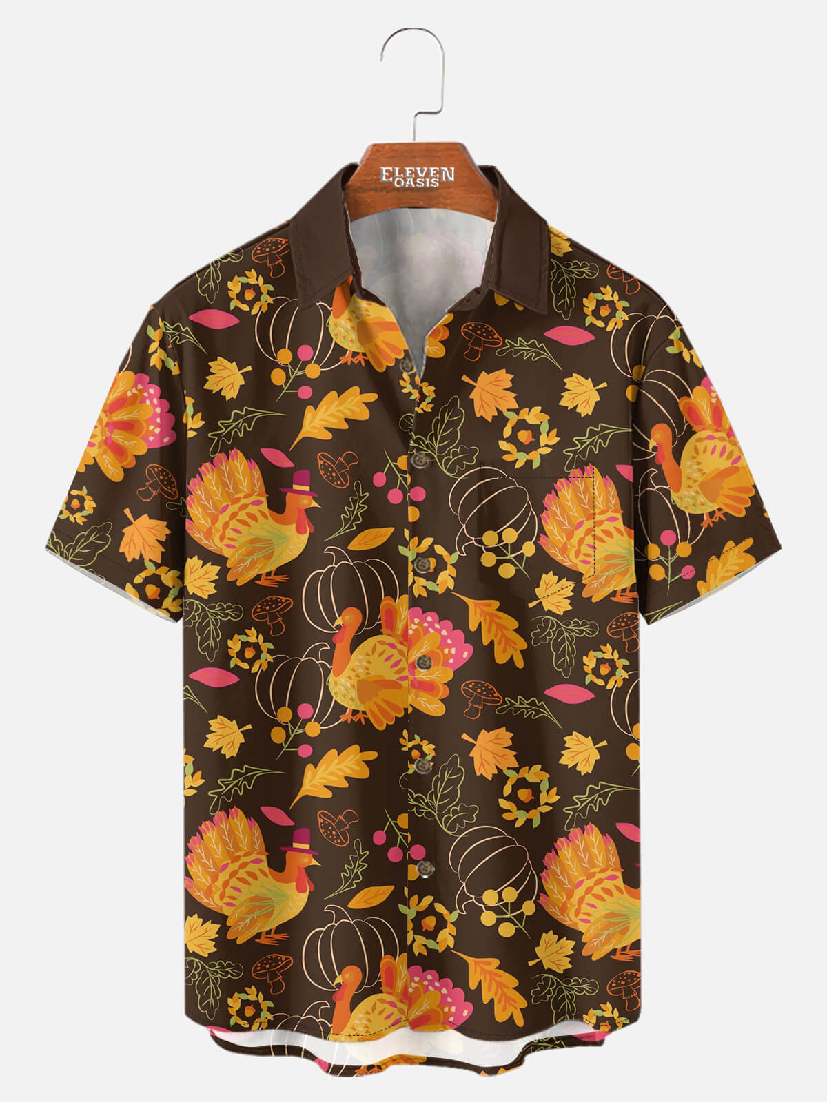 Tall Men's Thanksgiving Turkey All Over Print Short Sleeve Shirt Eleven Oasis