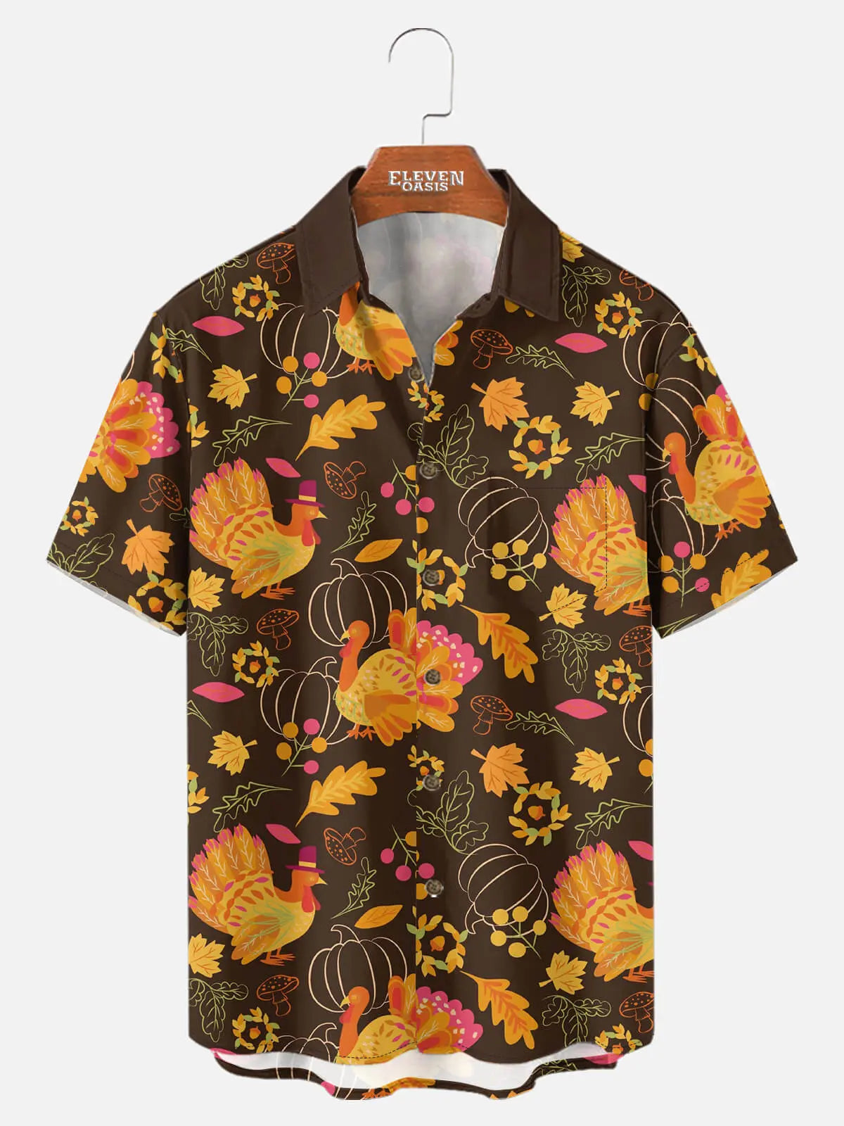 Tall Men's Thanksgiving Turkey All Over Print Short Sleeve Shirt ElevenOasis
