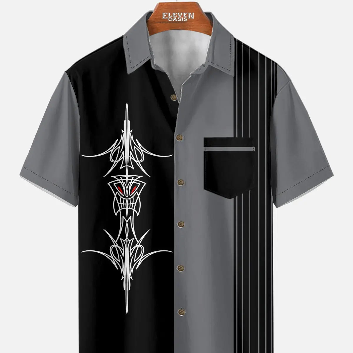 Tall Men's Blue Pinstripe Hot Rod Short Sleeve Shirt ElevenOasis