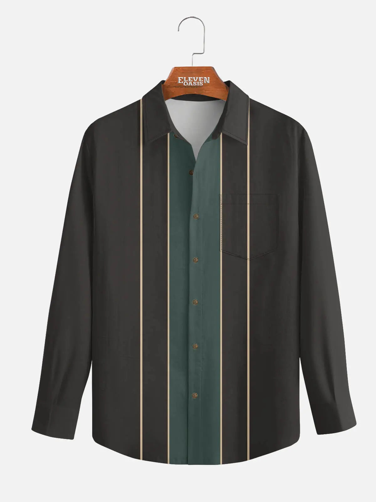 Men's Classic Striped Bowling Style Long Sleeve Shirt Eleven Oasis