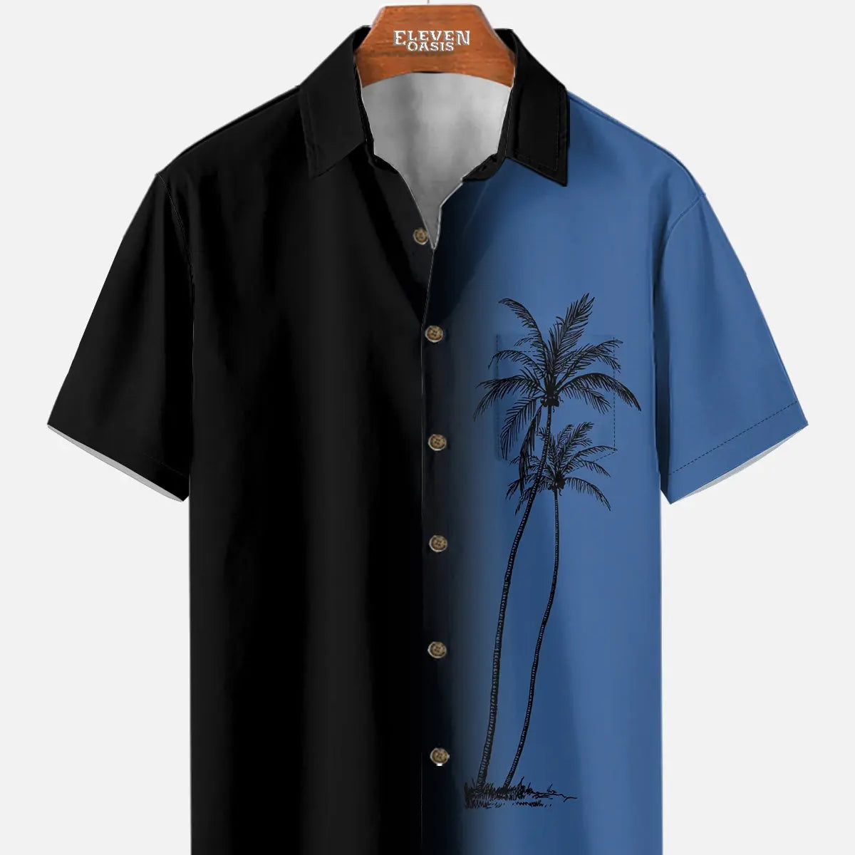 Men's Gradient Palm Tree Hawaiian Short Sleeve Shirt ElevenOasis