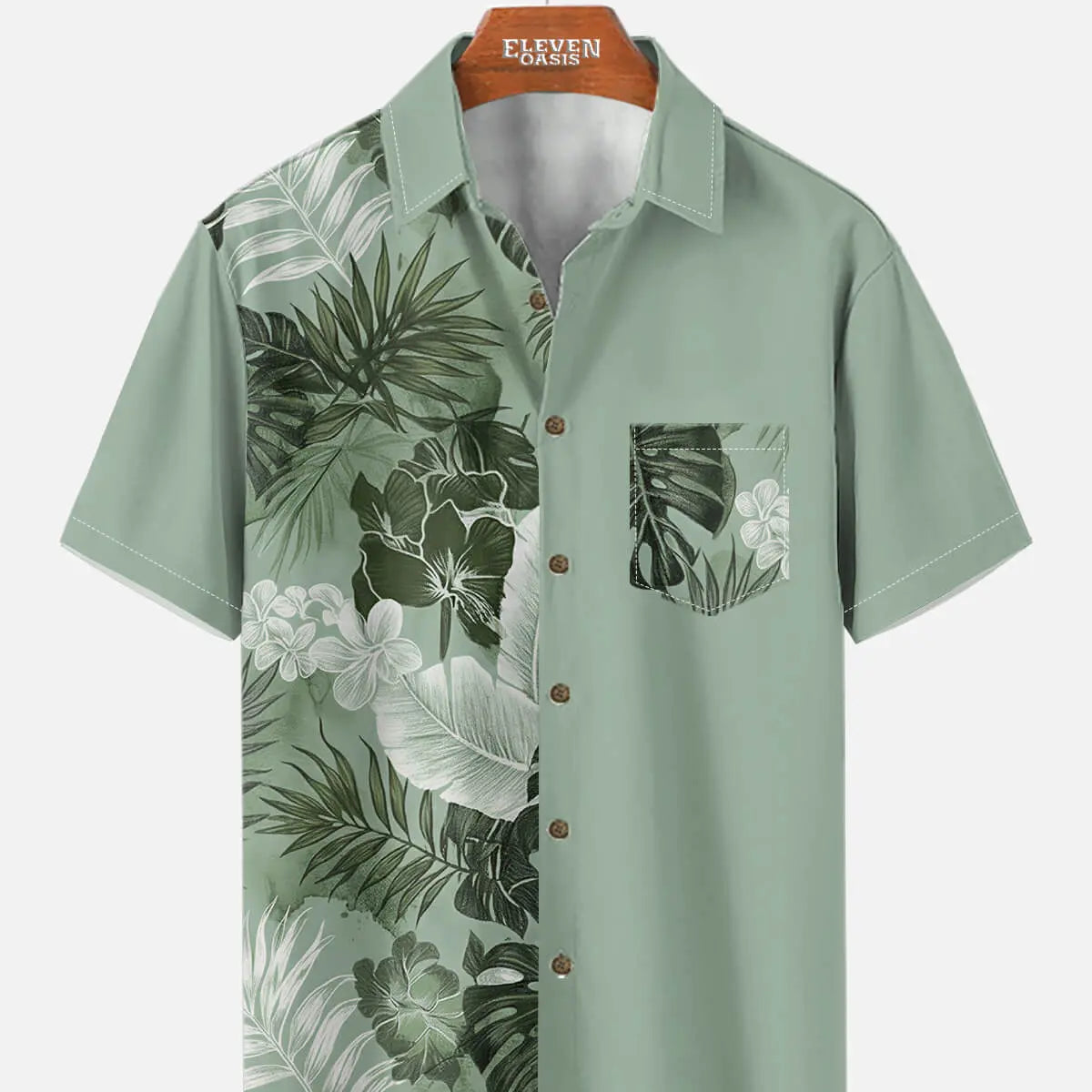 Men's Tropical Split Panel Short Sleeve Shirt ElevenOasis