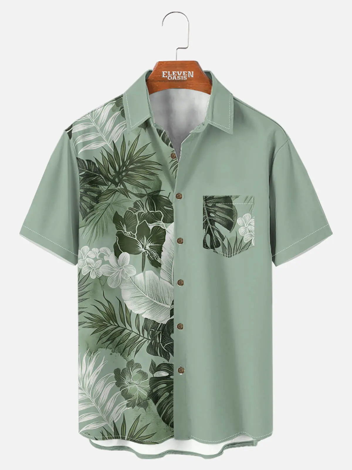 Men's Tropical Split Panel Short Sleeve Shirt ElevenOasis