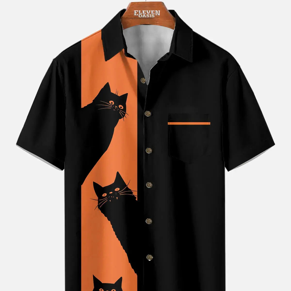 Tall Men's Black Cat Short Sleeve Shirt ElevenOasis