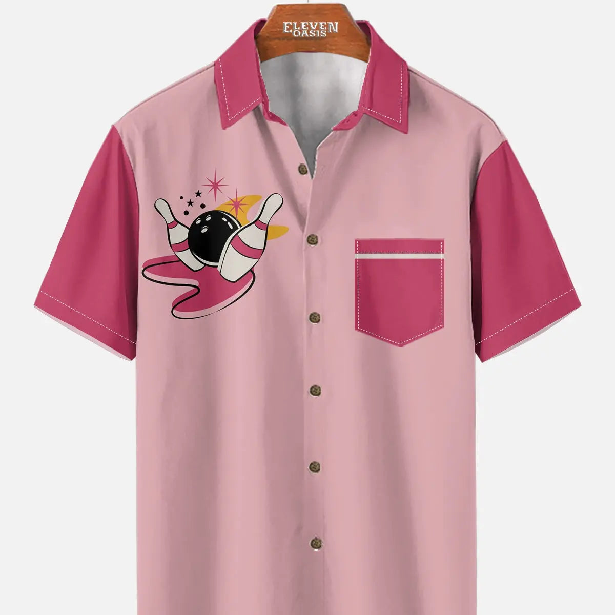 Tall Men's Custom Bowling Graphic Short Sleeve Shirt Eleven Oasis