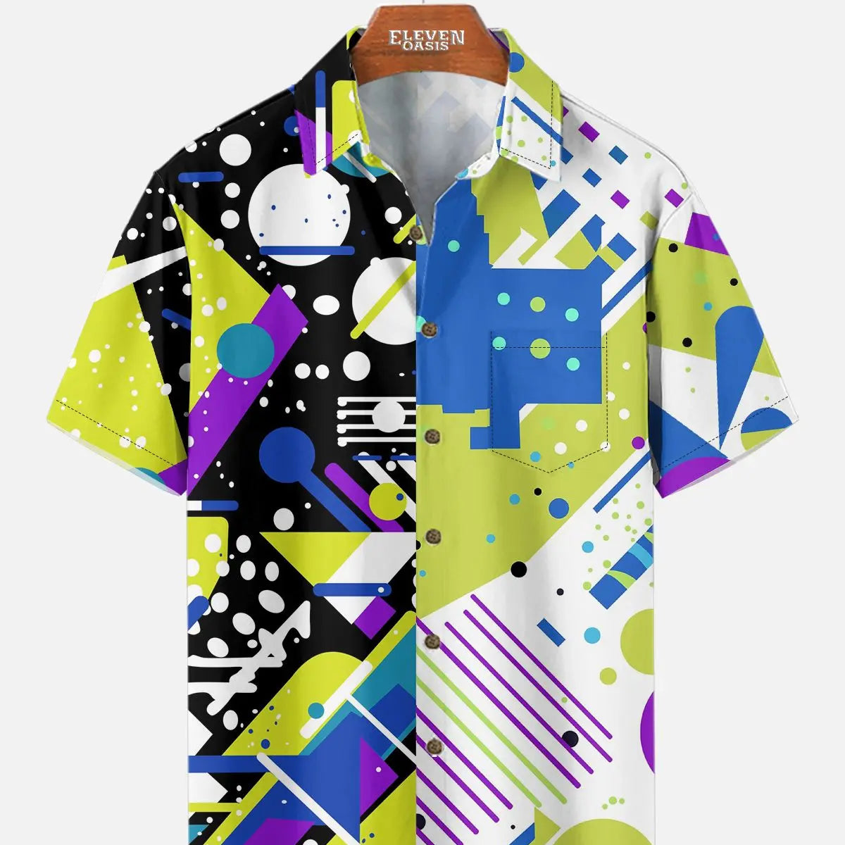 Men's Trapper Keeper Inspired Colorful Geometric Shapes Short Sleeve Shirt ElevenOasis