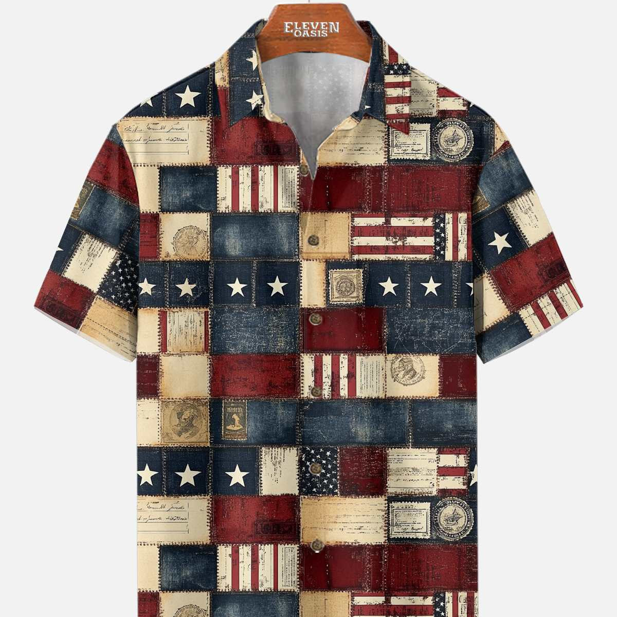 Men's Vintage Patchwork Americana Short Sleeve Shirt Eleven Oasis
