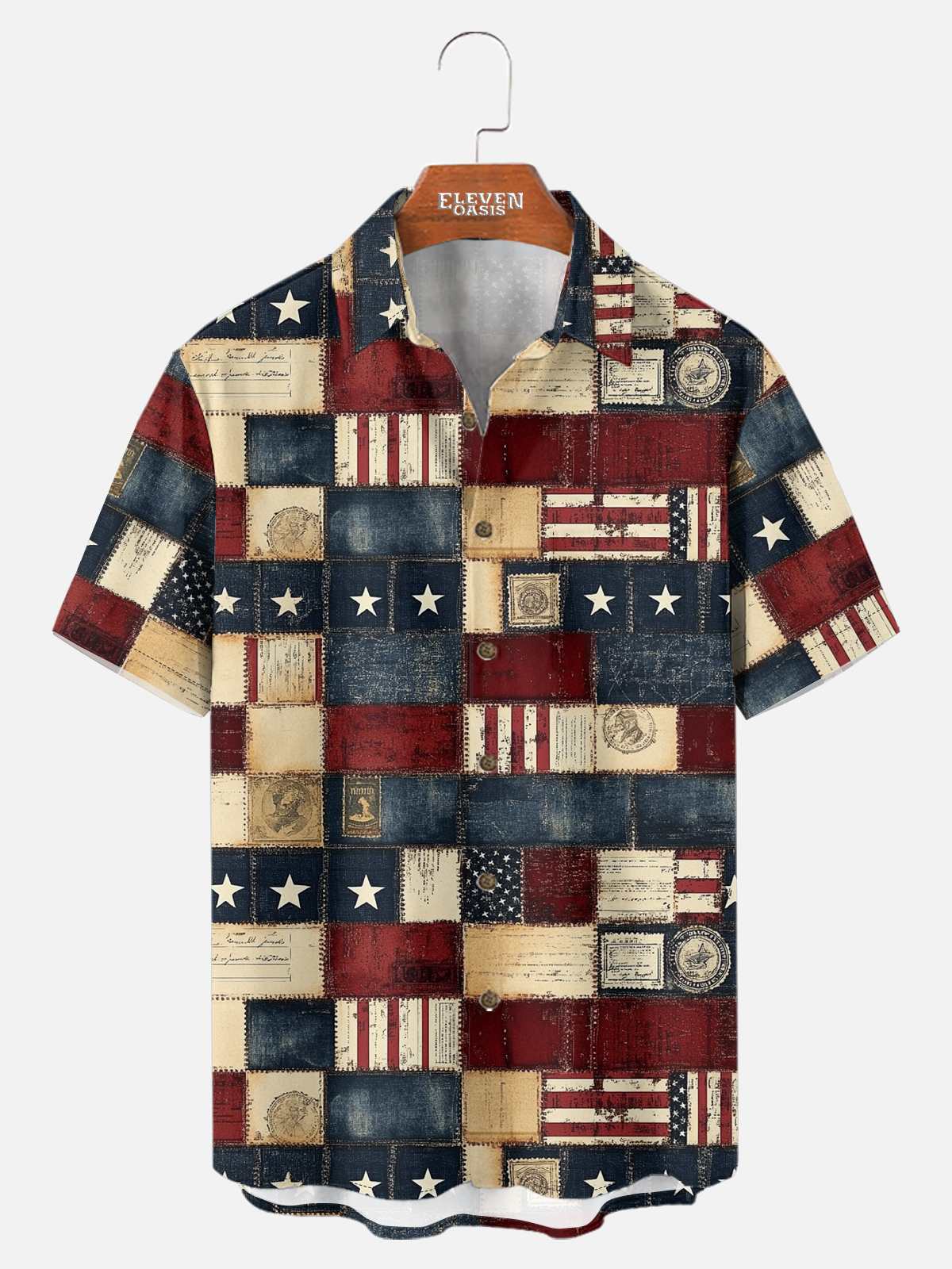 Men's Vintage Patchwork Americana Short Sleeve Shirt Eleven Oasis