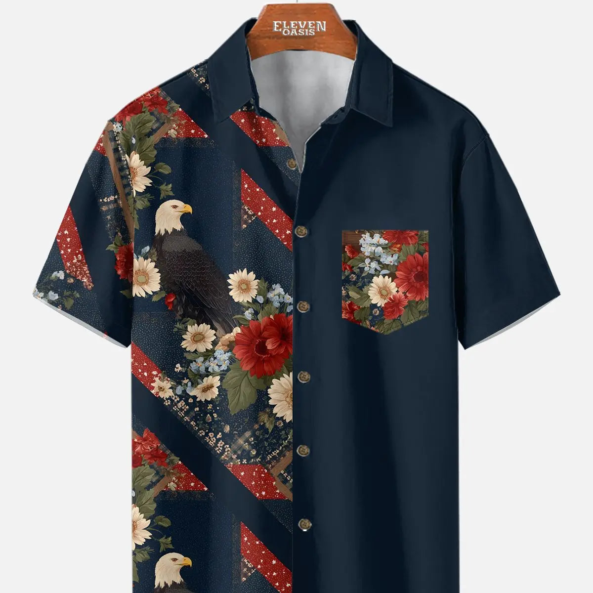 Tall Men's Eagle Floral Americana Short Sleeve Shirt Eleven Oasis