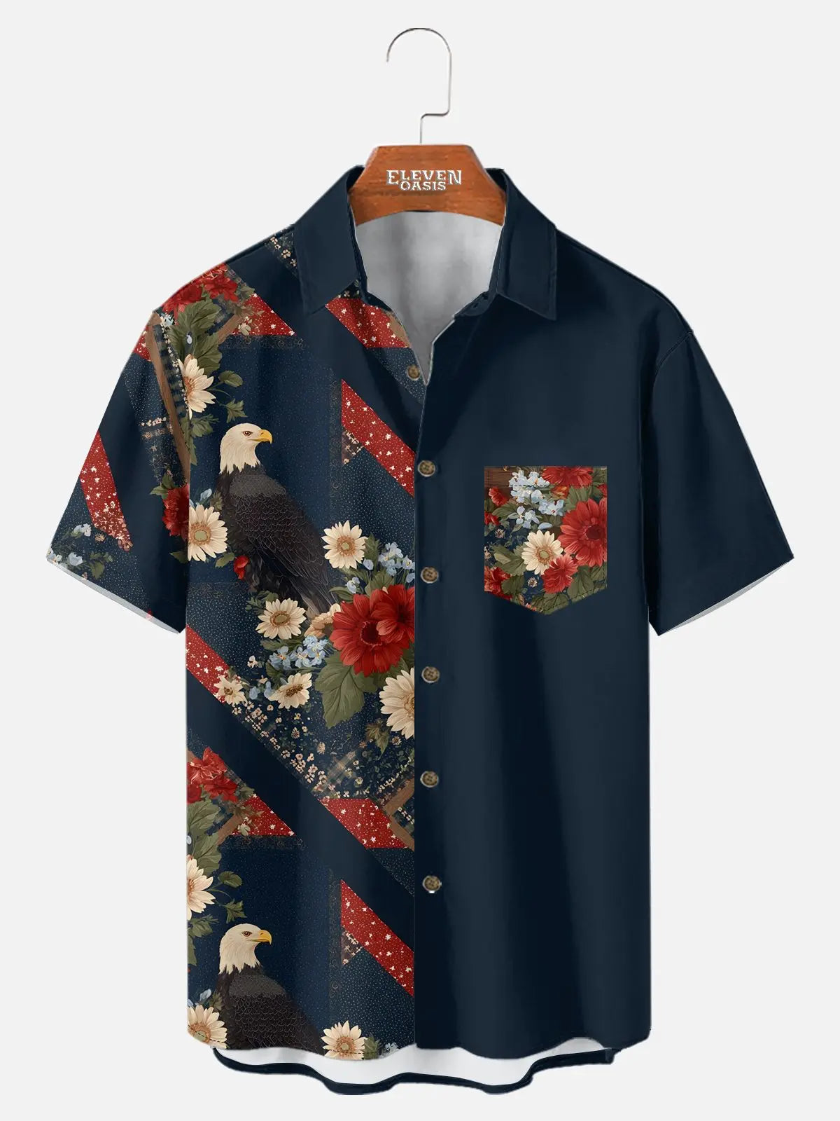 Tall Men's Eagle Floral Americana Short Sleeve Shirt Eleven Oasis