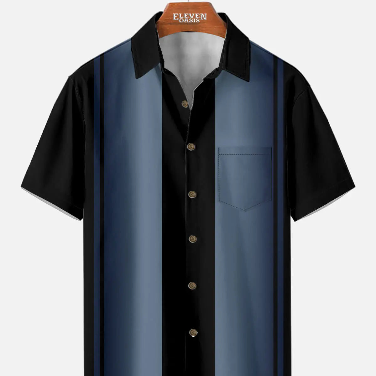 Men's Retro Panel Stripe Short Sleeve Shirt ElevenOasis