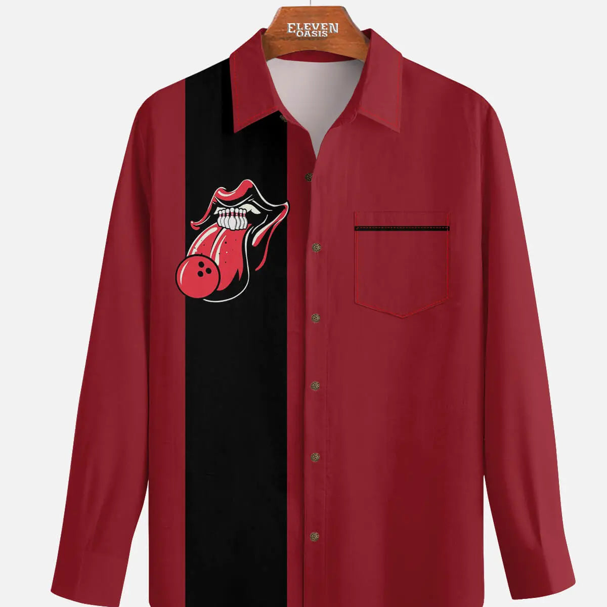 Men's Rolling Stones Tongue Bowling Long Sleeve Shirt Eleven Oasis