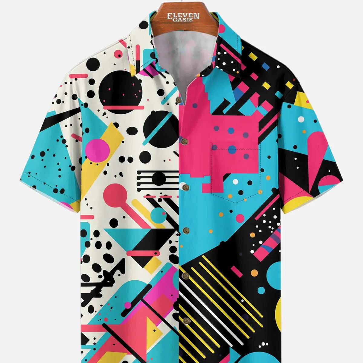 Men's Trapper Keeper Inspired Colorful Geometric Shapes Short Sleeve Shirt ElevenOasis