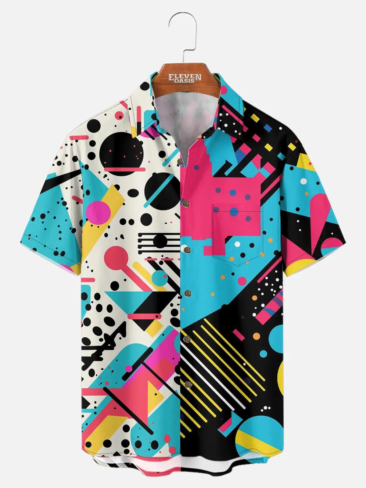 Men's Trapper Keeper Inspired Colorful Geometric Shapes Short Sleeve Shirt ElevenOasis