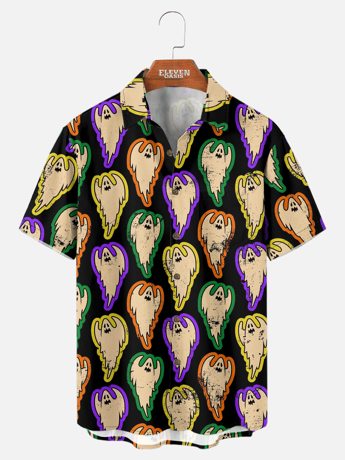 Tall Men's Retro Ghost Pattern Short Sleeve Shirt Eleven Oasis