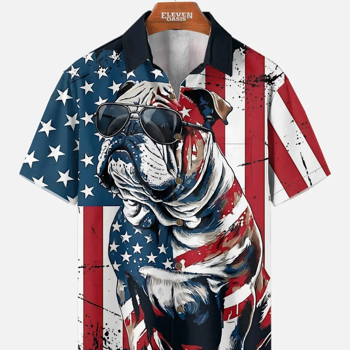 Tall Men's Patriotic Bulldog Short Sleeve Shirt Eleven Oasis