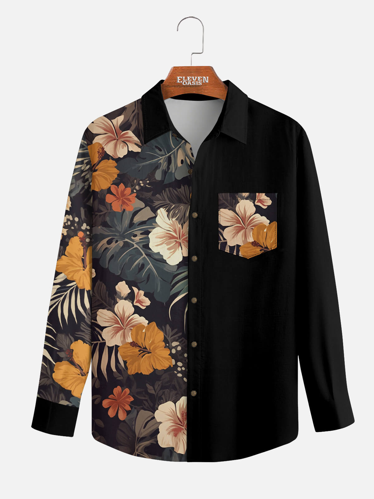 Men's Split Floral Paradise Long Sleeve Shirt Eleven Oasis