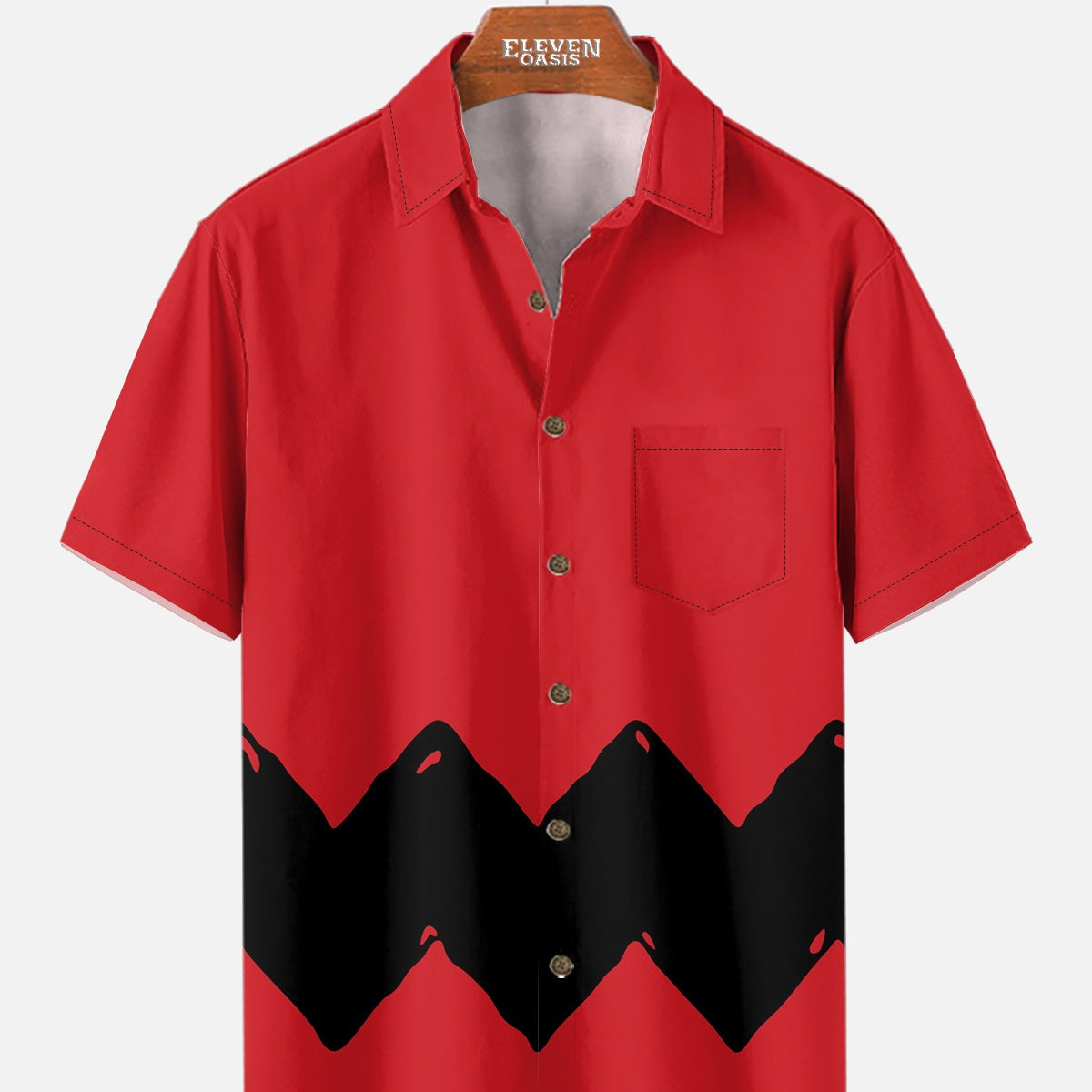 Men's Vintage Cartoon Zigzag Short Sleeve Shirt ElevenOasis