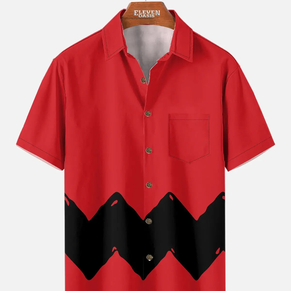 Men's Vintage Cartoon Zigzag Short Sleeve Shirt ElevenOasis
