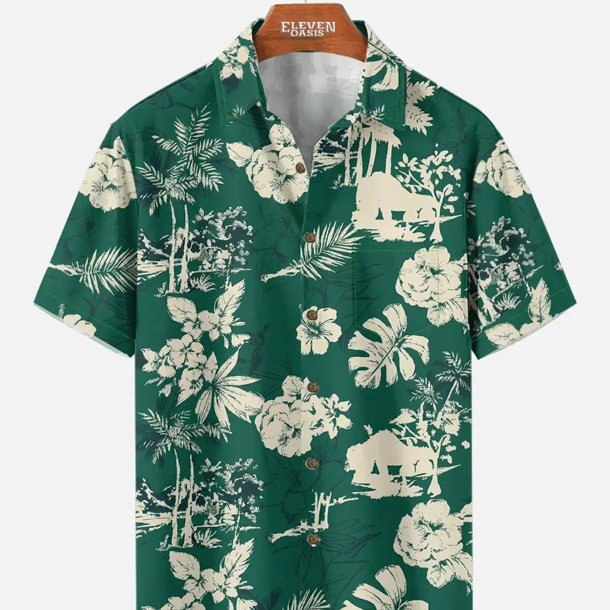 Tall Men's Hawaiian Palm Landscape Floral Print Short Sleeve Shirt ElevenOasis