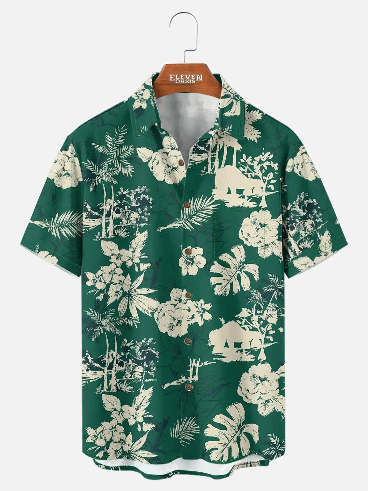 Tall Men's Hawaiian Palm Landscape Floral Print Short Sleeve Shirt ElevenOasis