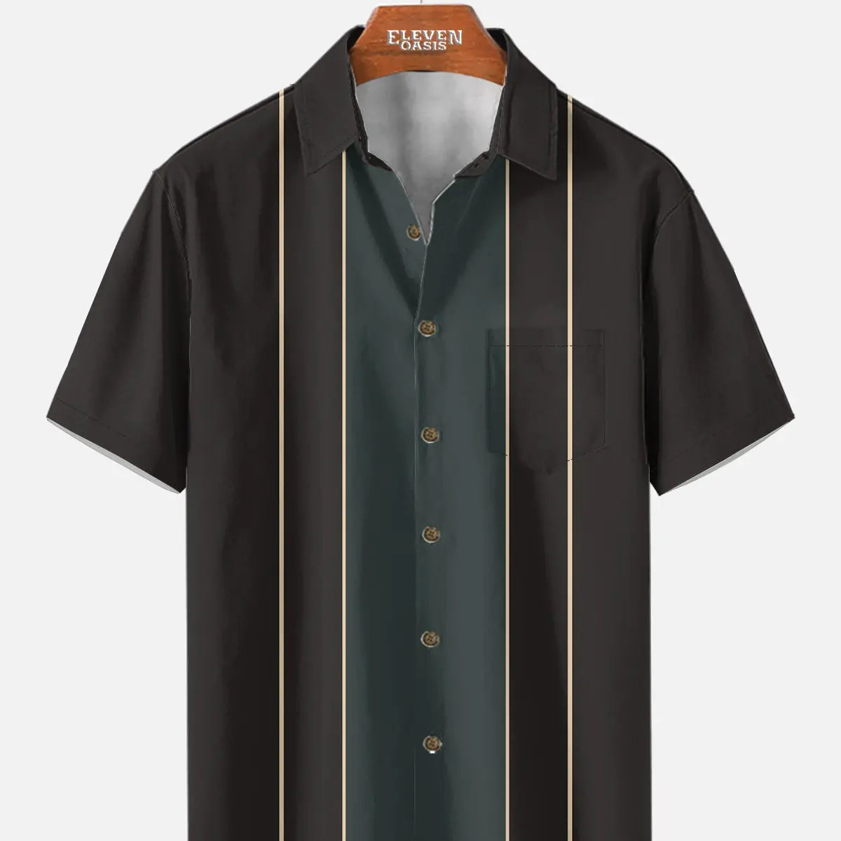 Men's Classic Striped Bowling Style Short Sleeve Shirt ElevenOasis