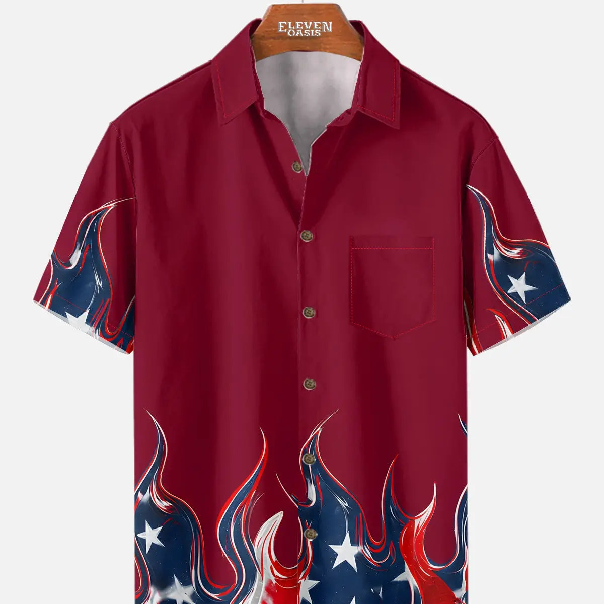 Men's Patriotic Flame Short Sleeve Shirt Eleven Oasis