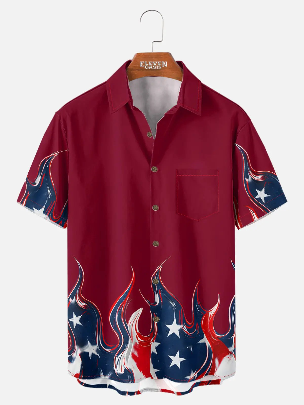 Men's Patriotic Flame Short Sleeve Shirt Eleven Oasis