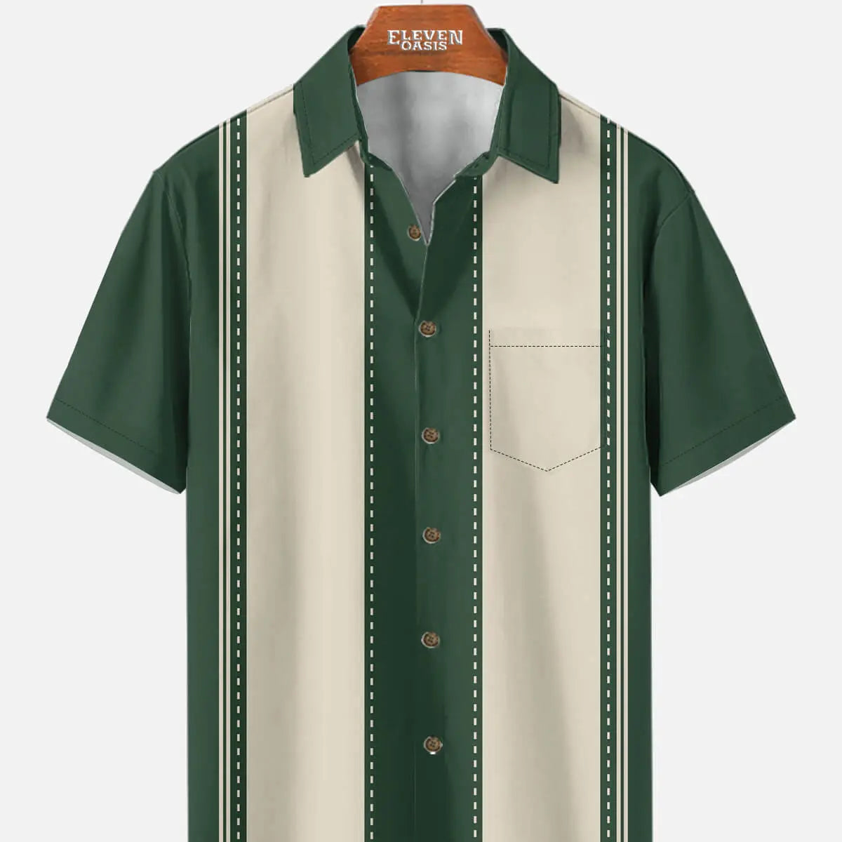 Men's Classic Striped Bowling Style Short Sleeve Shirt ElevenOasis