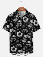 Tall Men's Skull and Floral Print Short Sleeve Shirt Eleven Oasis