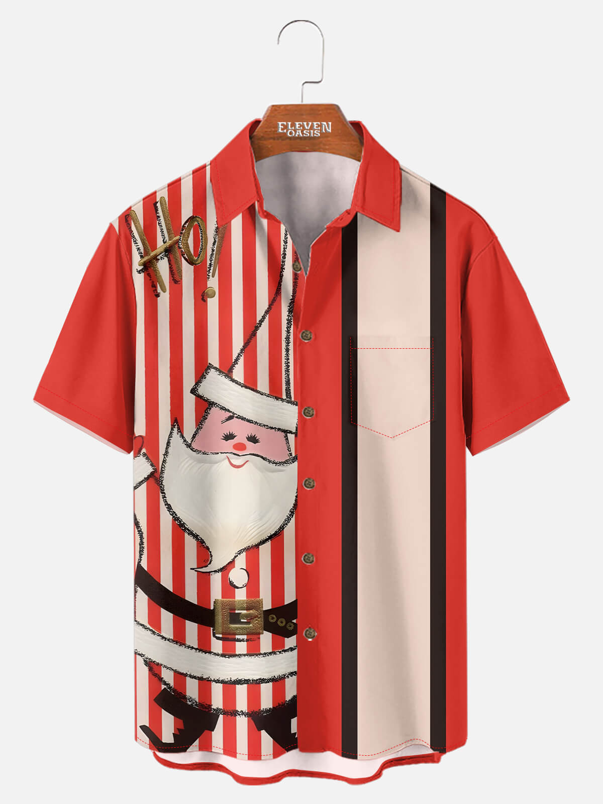 Men's Retro Santa Says Ho Christmas Short Sleeve Shirt Eleven Oasis
