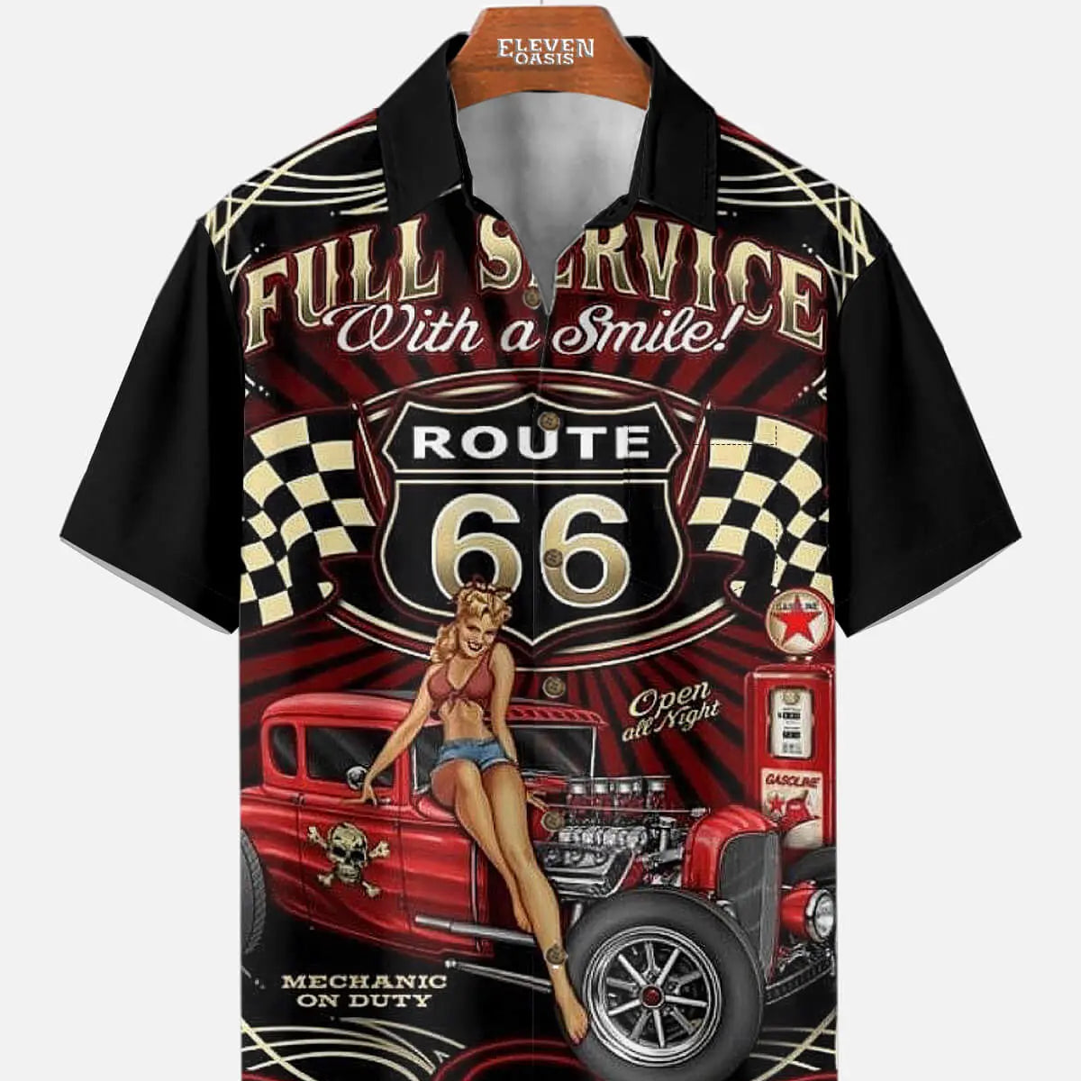 Men's Route 66 Pin-Up Hot Rod Short Sleeve Shirt Eleven Oasis