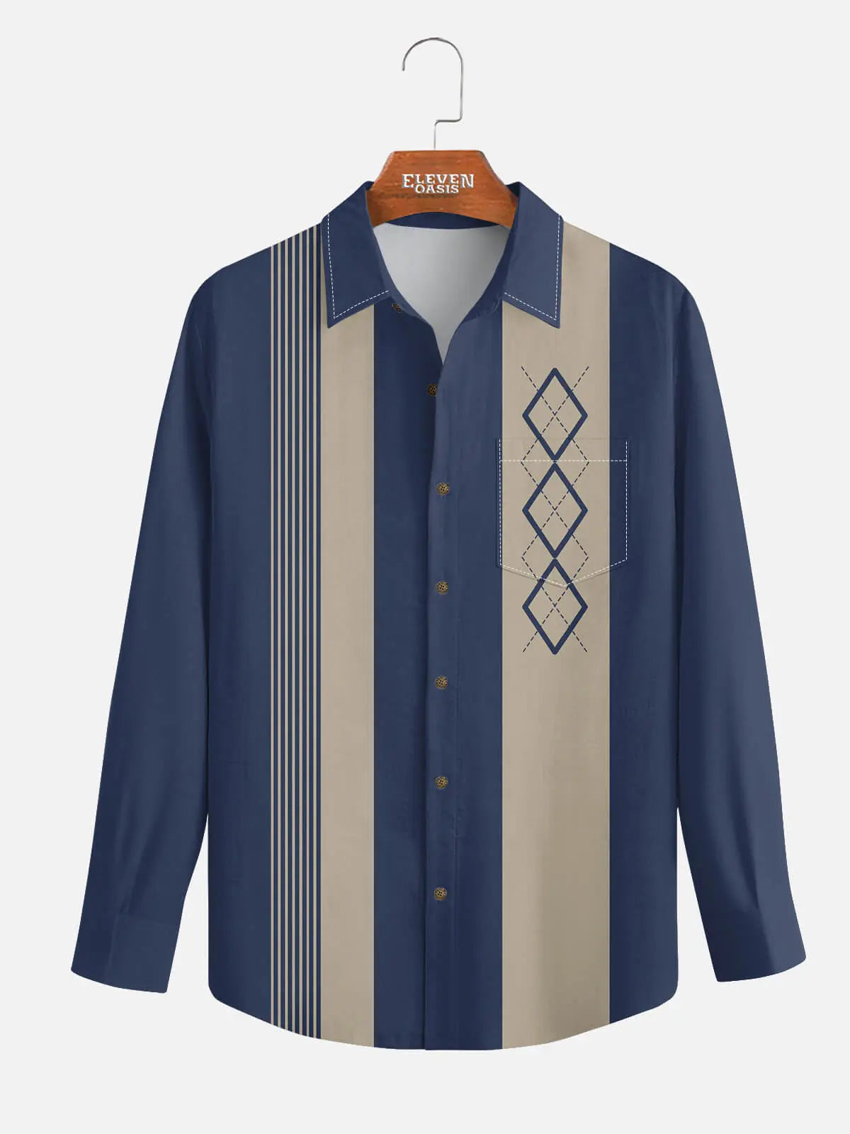 Men's Mid-Century Geometric Long Sleeve Shirt ElevenOasis