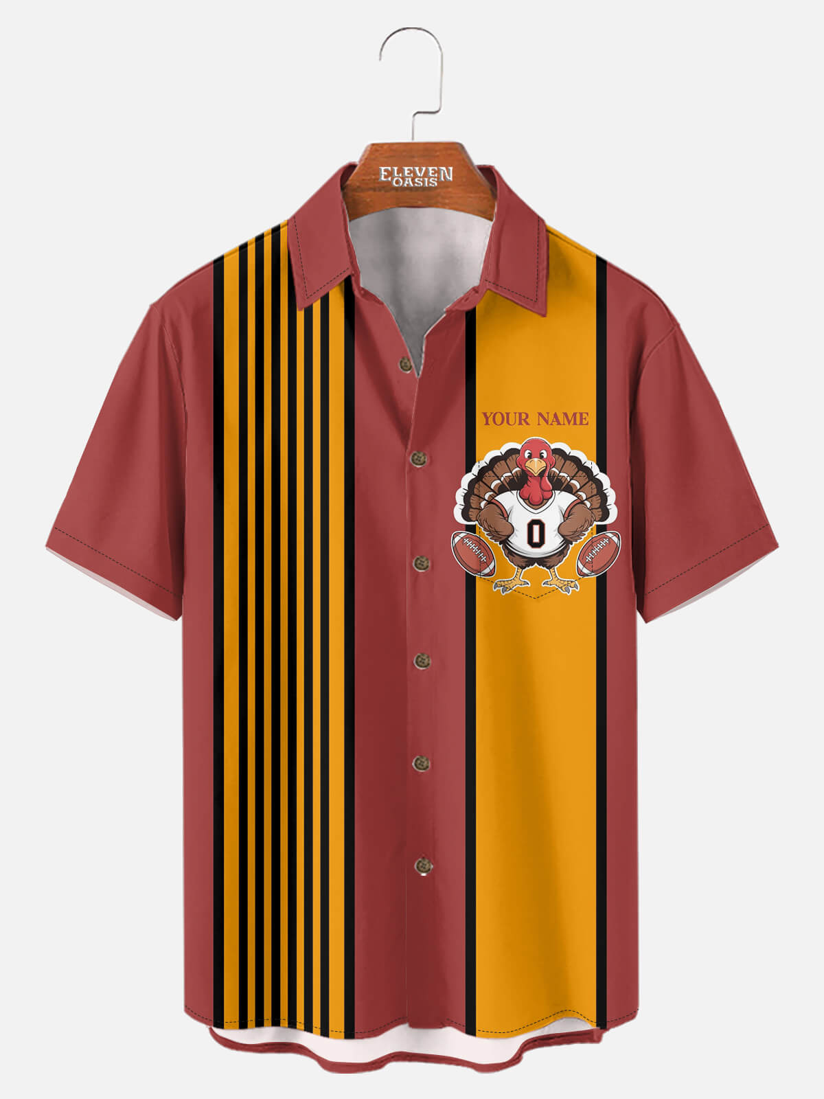 Men's Custom Thanksgiving Football Turkey Short Sleeve Shirt Eleven Oasis
