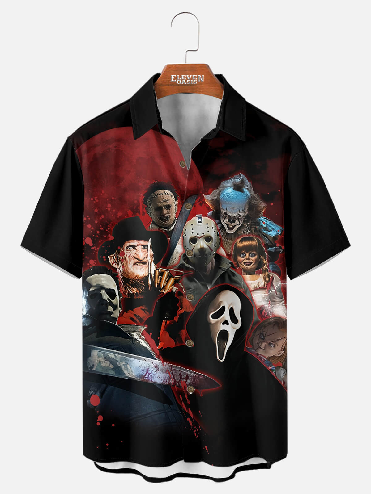 Tall Men's Horror Movie Villains Halloween Short Sleeve Shirt Eleven Oasis