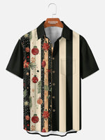 Men's Christmas Ornaments Stripe Short Sleeve Shirt ElevenOasis