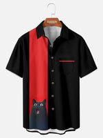 Tall Men's Stunned Black Cat Graphic Short Sleeve Shirt Eleven Oasis