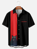 Tall Men's Stunned Black Cat Graphic Short Sleeve Shirt Eleven Oasis