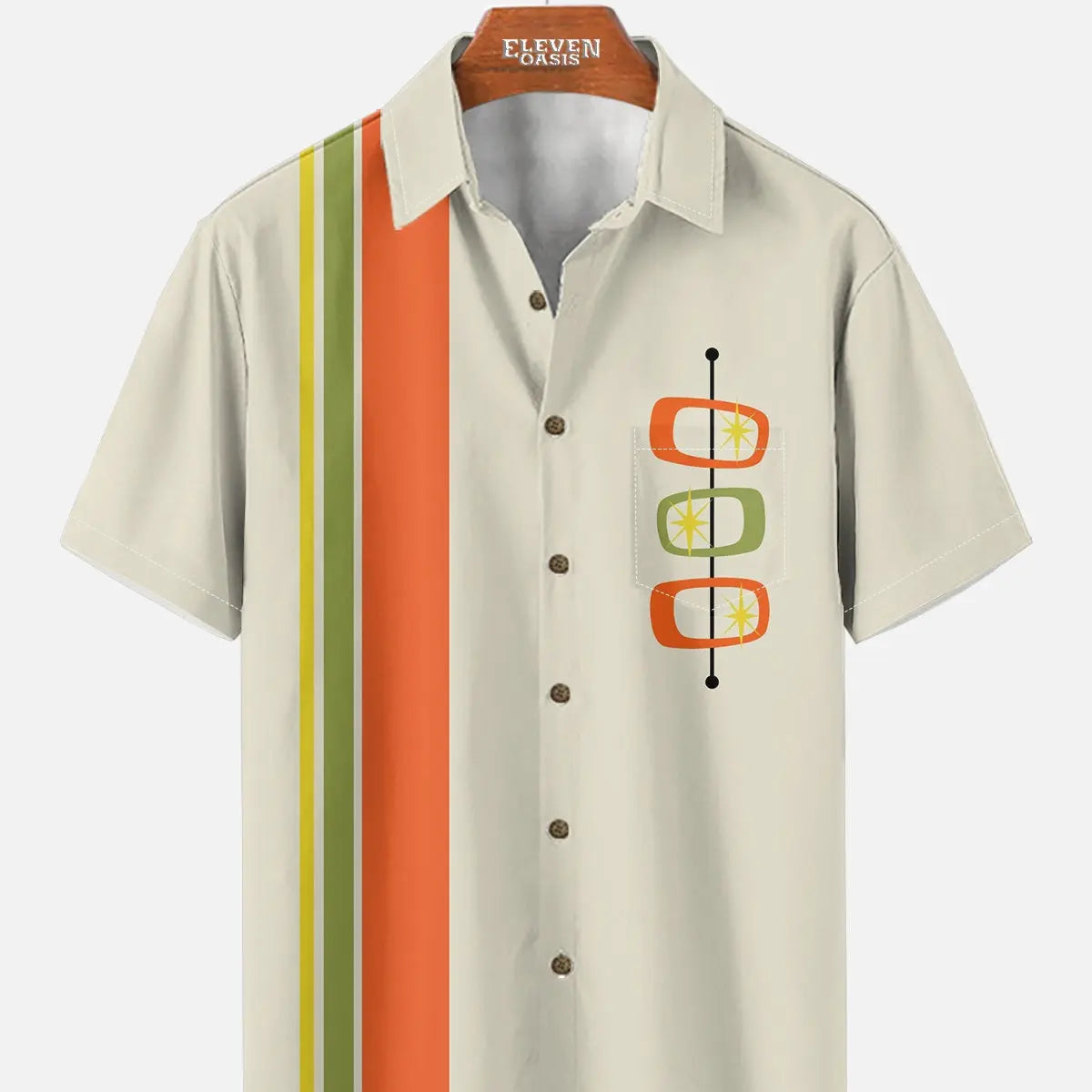 Men's Mid-Century Modern Atomic Bowling Short Sleeve Shirt ElevenOasis